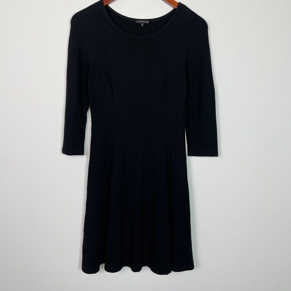 Theory Long Sleeve  Crew Neck Little Black Stretchy Mini Dress Black S